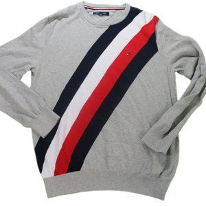 Tommy Hilfiger Mens Red White Blue Striped Sweater